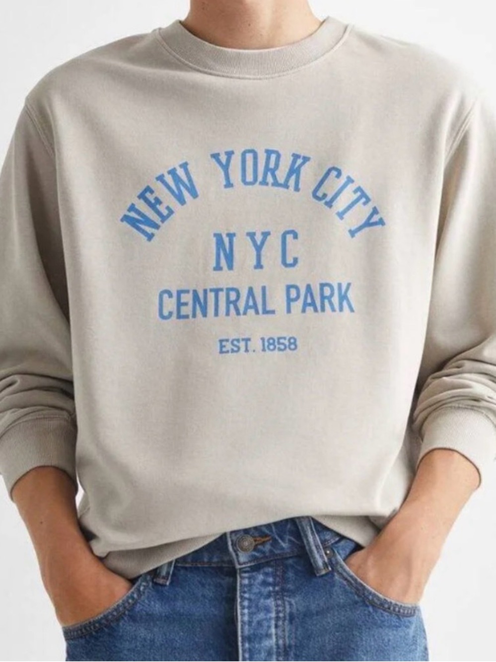 MANGO teen NYC Central Park Crewneck Sweatshirt Light grey size SMALL